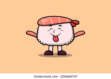 Cute cartoon Sushi shrimp character with flashy expression in modern cute style illustration