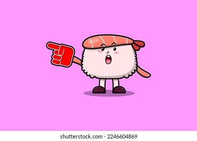 Cute Cartoon Sushi shrimp with foam finger glove in modern design