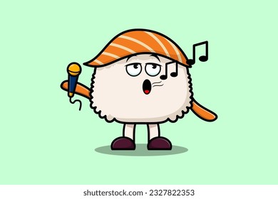 Cute cartoon Sushi singer character holding mic in flat modern style design illustrations