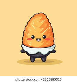 Cute cartoon sushi in vector illustration isolated food vector flat cartoon style