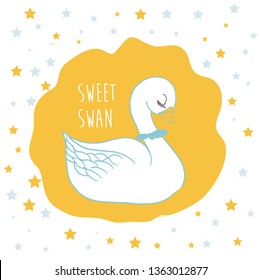 Cute cartoon swan kids illustration vector design