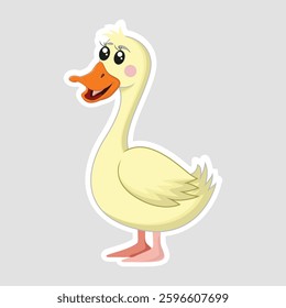 Cute Cartoon Swan Vector Sticker. Cheerful cartoon swan sticker with a friendly expression. Ideal for kids' decor, educational materials, and nature-themed designs