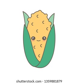 cute cartoon sweet corn character vector illustration isolated on white background