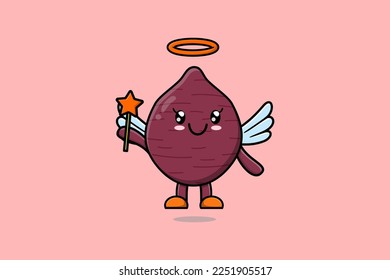 Cute Cartoon Sweet potato character in the form of fairy in 3d cartoon style concept