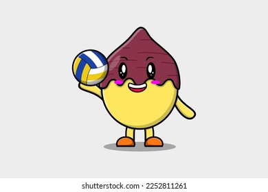Cute cartoon Sweet potato character playing volleyball in flat cartoon style illustration