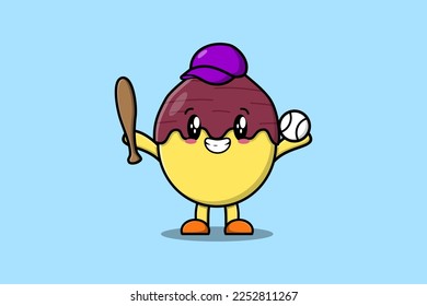 Cute cartoon Sweet potato character playing baseball in modern style design