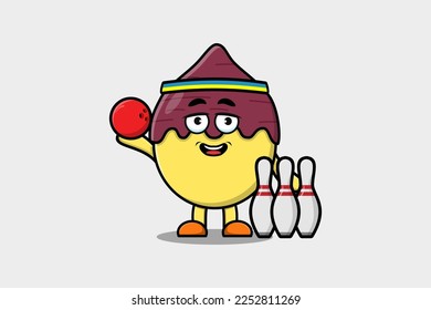 Dibujo lindo Tono de papa dulce jugando al bolos en un diseño de estilo moderno y plano