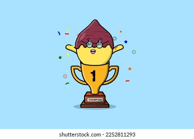 Cute cartoon Sweet potato character in trophy in concept flat cartoon style in modern illustration