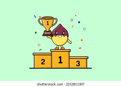 Cute cartoon Sweet potato character as the first winner with happy expression in modern illustration