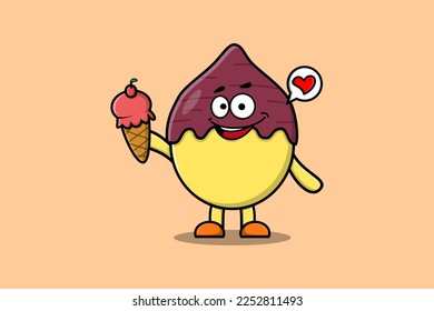 Cute Cartoon Sweet potato character holding ice cream cone in modern cute style illustration