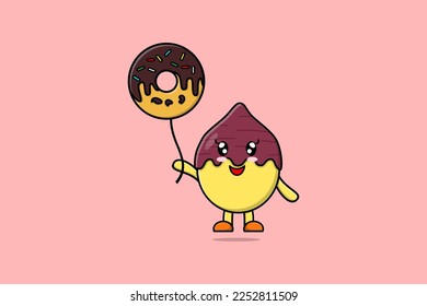 Dibujo lindo de la caricatura Patata dulce flotando con burros globo ilustración vectorial