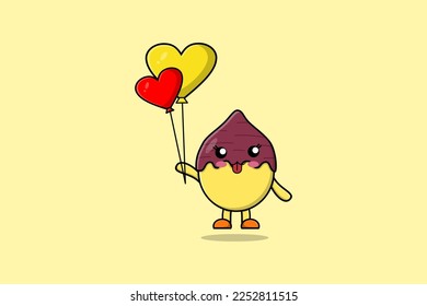 Cute cartoon Sweet potato floating with love balloon cartoon vector illustration