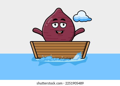 cute cartoon Sweet potato get on boat in vector character illustration