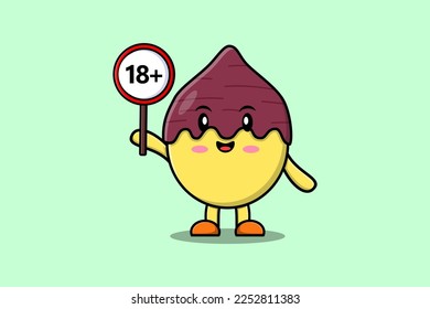 cute cartoon Sweet potato holding 18 plus sign board in vector character illustration