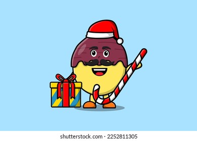 cute cartoon Sweet potato santa clause character is bringing candy cane and boxes christmas