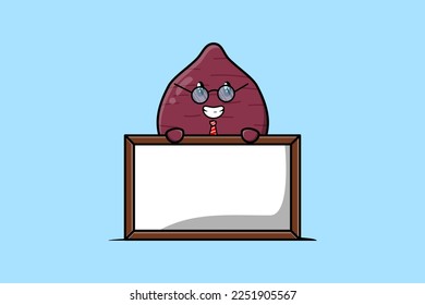 Cute cartoon Sweet potato teacher character with big whiteboard in flat cartoon style concept