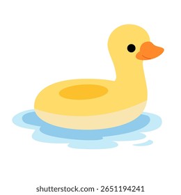 Cute cartoon swim ring in duck shape with orange beak. Vector flat illustration isolated on white background. Kawaii summer float for kids.