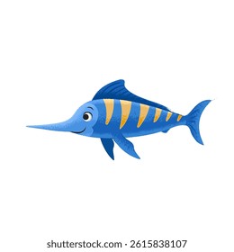cute cartoon swordfish in the sea