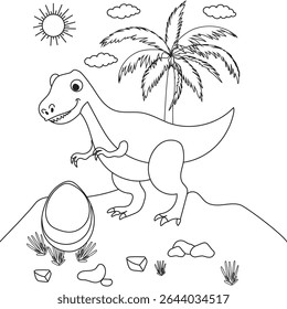 Cute cartoon t rex dinosaur coloring page illustration