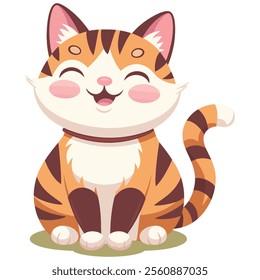 Cute cartoon tabby cat sitting and smiling