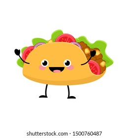 Cute cartoon Taco vector illustration isolated on white background. Kawaii Mexican food. Food characters vector.