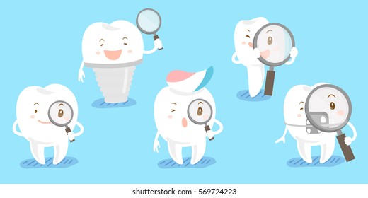 cute cartoon take magnifying with blue background