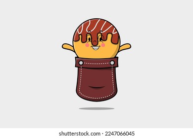 Cute cartoon Takoyaki character coming out from pocket look so happy