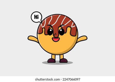 Cute cartoon Takoyaki character with happy expression in modern style design illustration