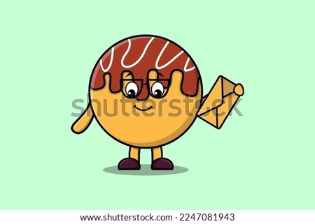 Cute cartoon Takoyaki holding envelope with cartoon vector illustration style