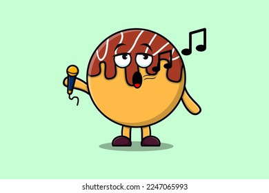 Cute cartoon Takoyaki singer character holding mic in flat modern style design illustrations