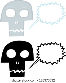 Cute cartoon of talking skull with word balloon