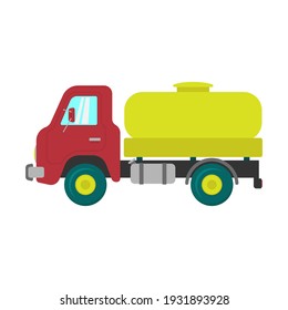Cute cartoon tank truck. Milk tanker. Gasoline tanker. Side view. Colored silhouette. Vector flat simple graphic illustration. The isolated object on a white background. Isolate.