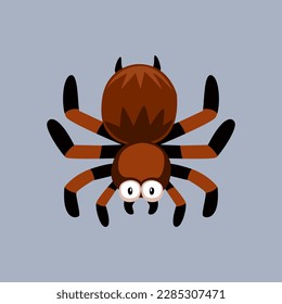 Cute cartoon tarantula spider in isolated gray background vector illustration icon