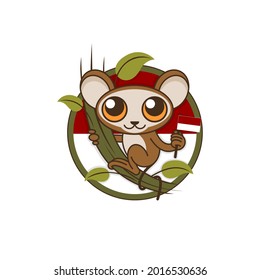 cute cartoon tarsier vector illustration for indonesian logo or mascot independent day