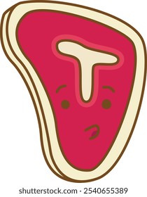 Bonito desenho animado T-bone bife com ilustração de rosto.