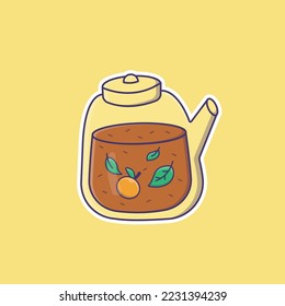 Cute cartoon tea with mandarin in vector illustration. Isolated drink vector. Flat cartoon style