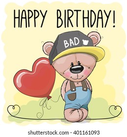 Cute Cartoon Teddy Bear with a balloon