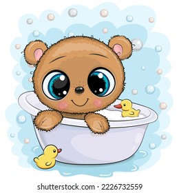 Cute cartoon Teddy Bear in the bathroom