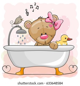 Cute cartoon Teddy Bear in the bathroom