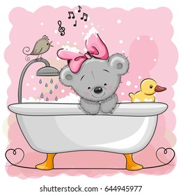 Cute cartoon Teddy Bear in the bathroom