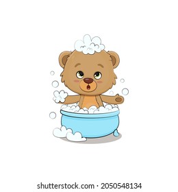 Cute cartoon teddy bear in bath.Vector illustration