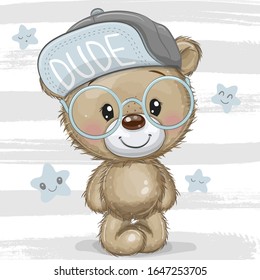 Cute Cartoon Teddy bear with a blue cap and glasses