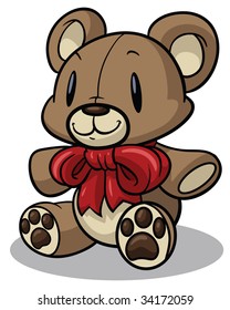 Oso de peluche de caricatura. Caracteres y sombras en capas separadas para una edición sencilla.