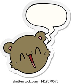 caricatura adorable osito de peluche cara con pegatina de burbuja de habla