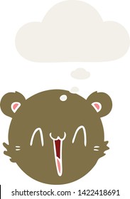caricatura adorable osito de peluche cara con burbuja de pensamiento en estilo retro