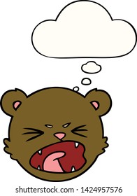caricatura adorable osito de peluche cara con burbuja de pensamiento