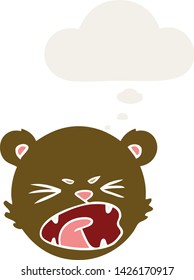 caricatura adorable osito de peluche cara con burbuja de pensamiento en estilo retro