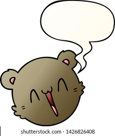 cute cartoon teddy bear face with speech bubble in smooth gradient style