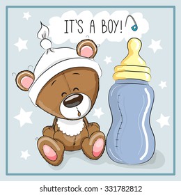 Cute Cartoon Teddy Bear with feeding bottle