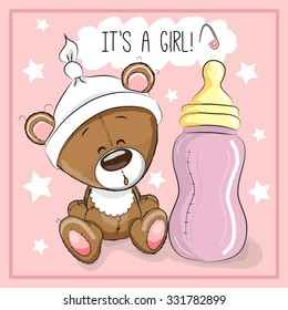 Cute Cartoon Teddy bear with feeding bottle